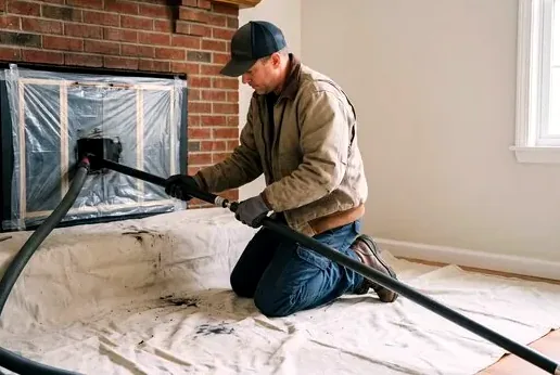 Mess-free chimney sweep inside a Cornelius home